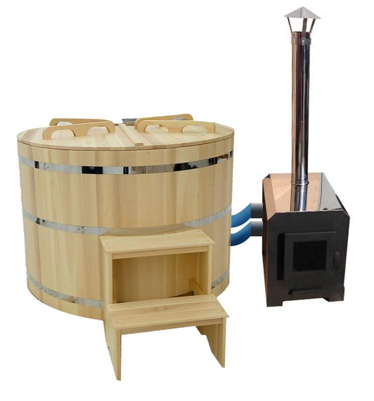 Круглая японская баня «Фурако» с внешней дровяной печью на 3-4 человека, 1200x1800 мм