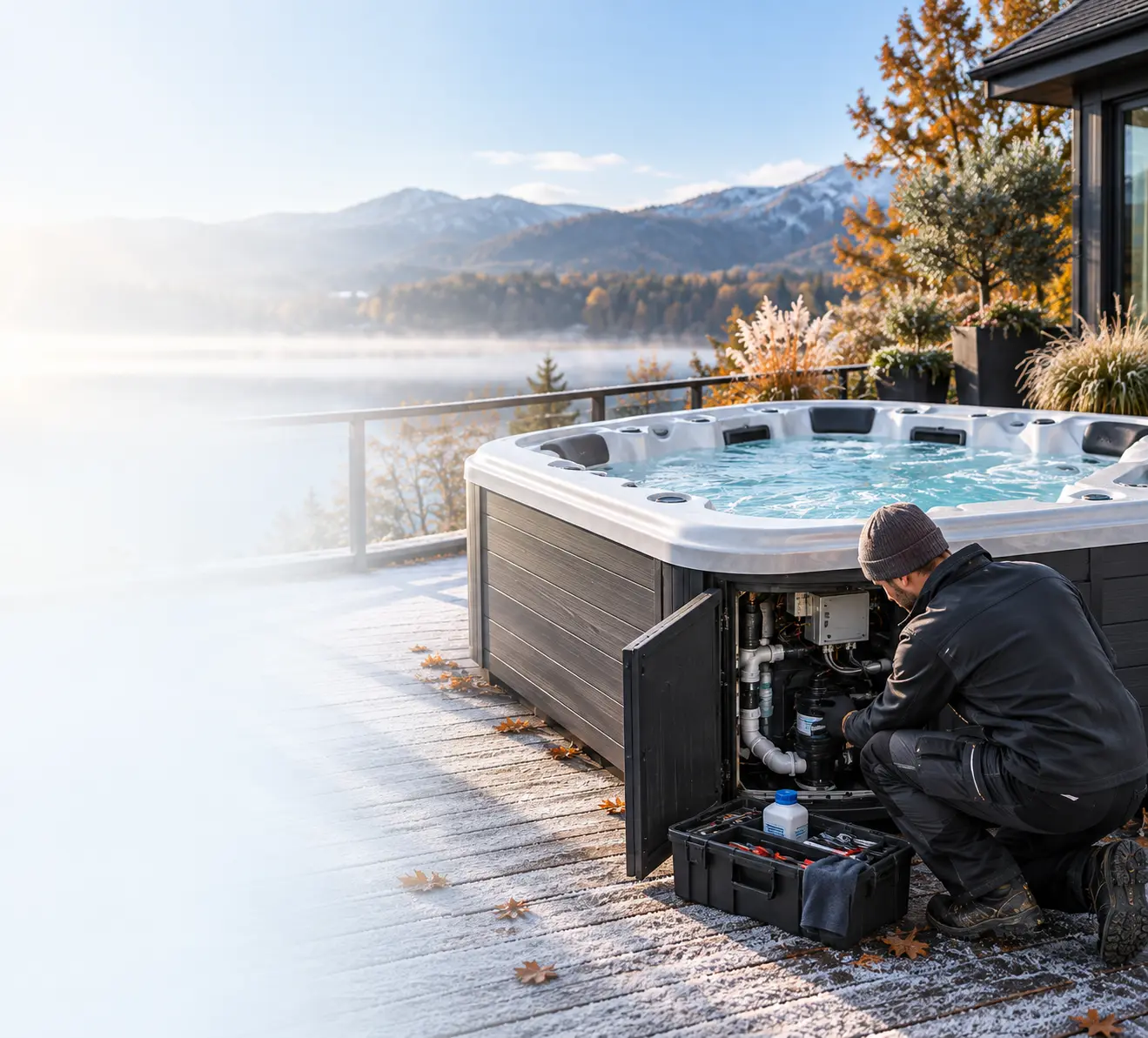 Уличный SPA-бассейн в зимнем окружении